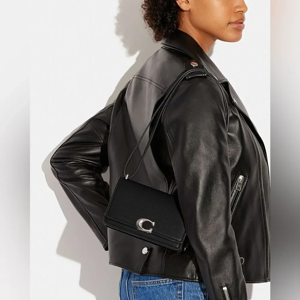 NWT Coach Bandit Crossbody Bag Luxe Refined Calf Leather Black Silver CD724 - Picture 8 of 16